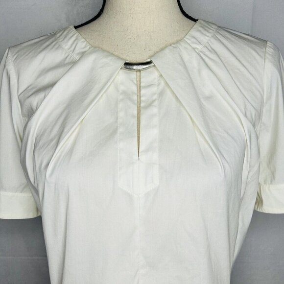 Lafayette 148 Blouse Women's Sz 6 Ivory Back Zip Silver Neck Detail - Picture 2 of 11